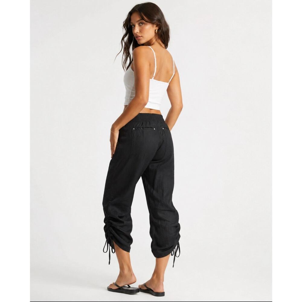 Parachute Y2K Cargo 2000s Low Rise bebe Black Linen Blend Ruched Hem Jogger 2P